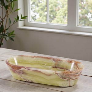 Green Marble Dough Bowl 10 Inch Handmade Decorative Fruit and Candy Bowl for Kitchen Countertop, Coffee & Dining Table Decor
