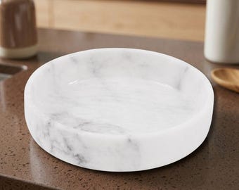 Marble Serving Bowl 8" White Natural Handcrafted Stone Salad Bowl For Kitchen Counter, Serving Dish, Table Fruit Holder Decorative Bowl