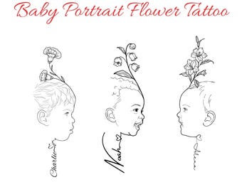 Personalized Baby Birth Flower Tattoo Design, Minimalist Side Profile Illustration, Personalized Motherhood Tattoo Design( Digital Download)
