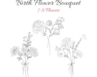 Custom Birth Flower Tattoo Design, Personalized Floral Tattoo Stencil (Digital Download)
