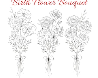 Custom Birth Flower Bouquet Tattoo Design: Family Floral Print (Digital Download)