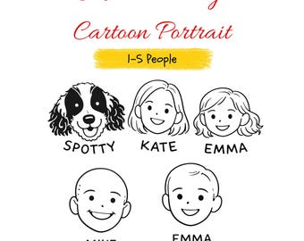 Custom Family Portrait with Pet from Photo, Cute Cartoon Illustration, Personalized Family Drawing, Gift for Families & Pet Lovers