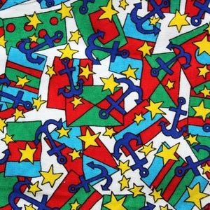 1/2 yd Anchors & Flags Textile Fabric Sweat Shirt Cotton Stars