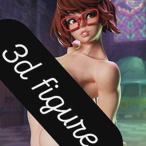 May include: A 3D figure of a cartoon character with brown hair and red glasses. The figure is partially obscured by a black banner with the words "3d figure" in white. The background includes a stained glass window and a green van.