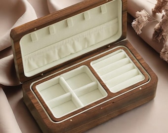 Wood Jewelry Box, Wooden Jewelry Organizer, Ring & Earring Storage, Necklace Box, Vanity Keepsake Case, Gift for Her
