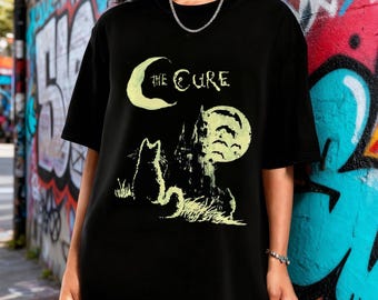 The Cure Cat Tee,  Unisex shirt, Music Gifts, 90s Alt Indie Rock, the cure graphic tee,Cat Lover gifts, the cure fan gifts, band tee