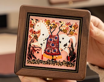 Wooden Jewelry Box, Mystical Horse Trinket Box, Floral Jewelry Organizer, Boho Keepsake Box, Unique Gift for Her, Horse Lover Gift