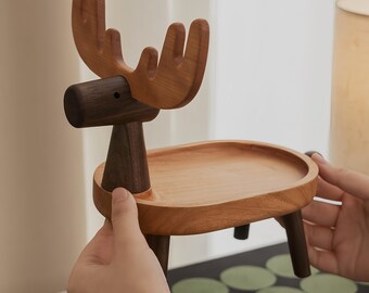 Wooden Moose Jewelry Tray, Nordic Deer Catchall Dish, Handmade Wood Organizer, Rustic Home Decor, Entryway Tray Gift for Nature Lovers