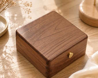 Walnut Wooden Jewelry Box with Velvet Lining, Luxury Jewelry Organizer, Ring Necklace Storage Case, Handmade Keepsake Box Gift for Women