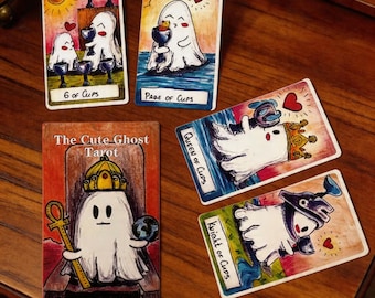 Cute Ghost Tarot Deck, Kawaii Cartoon Tarot Cards Set, Funny Witchy Divination Deck, Beginner Friendly Spiritual Gift