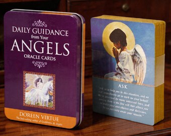 Angel Oracle Cards Deck with Tin Box, Daily Guidance Spiritual Cards, Healing Divination Deck, Intuition Tarot Alternative, Gift