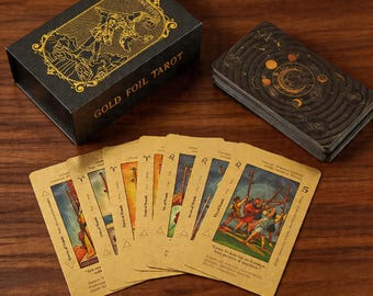 Gold Foil Tarot Deck Luxury Black Gold Tarot Cards Set Mystic Divination Cards Premium Tarot Gift for Beginners Readers