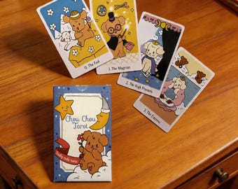 Cute Dog Tarot Deck Chou Chou Tarot Cards Kawaii Animal Tarot for Beginners Cartoon Divination Deck Gift for Girls