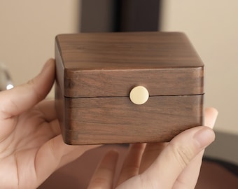 Walnut Wooden Jewelry Box with Green Velvet Lining, Small Jewelry Organizer, Handmade Keepsake Box, Ring Necklace Storage Gift for Her