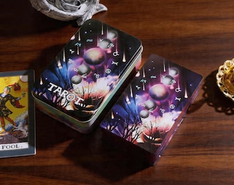 Zodiac Tarot Deck with Tin Box Astrology Tarot Cards Celestial Divination Deck Spiritual Tarot Set for Beginners Gift