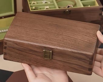 Wooden Jewelry Box Organizer with Green Velvet Lining, Necklace Ring Bracelet Storage, Keepsake Jewelry Holder, Gift for Her