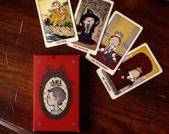 Cute Cartoon Tarot Deck with Red Gift Box, Kawaii Divination Cards, Beginner Friendly Tarot Set, Adorable Witchy Gift
