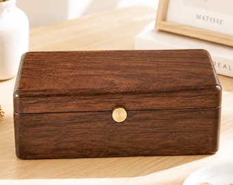 Velvet-lined wooden watch box, handcrafted walnut jewelry organizer, luxury watch storage case, unisex gift box