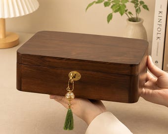 Wooden Jewelry Box with Lock, Vintage Jewelry Organizer, Wood Keepsake Box, Trinket Storage Box, Elegant Gift for Her