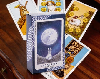 Luna Lapin Tarot Deck Rabbit Tarot Cards, Cute Animal Tarot Set, Moon Bunny Divination Deck, Spiritual Tarot Gift for Beginners