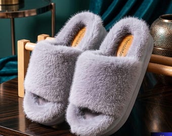 Pantuflas de plataforma de piel negra para mujer, cómodas, con plantilla de espuma viscoelástica, calzado de lujo para el hogar.