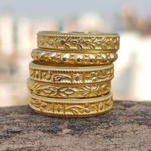 Lot de 5 bagues en or fabriquées à la main : bague tendance, bijoux indiens empilables