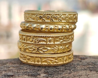 Handcrafted Gold Ring Set of 5 : statement ring, Stackable Indian Jewelry
