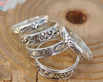 Handmade 925 Sterling Silver Stacking Ring Set Floral Design Minimalist Floral Band, Nature-Inspired