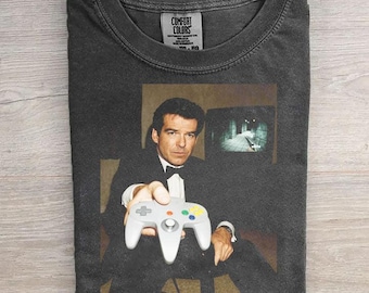 GoldenEye 007 Shirt Vintage N64 Gaming Tee Retro James Bond Pierce Brosnan Graphic T-shirt 90s Bootleg Gamer Movie Controller Gift