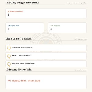 Executive Function Planner - Quick Budget page
