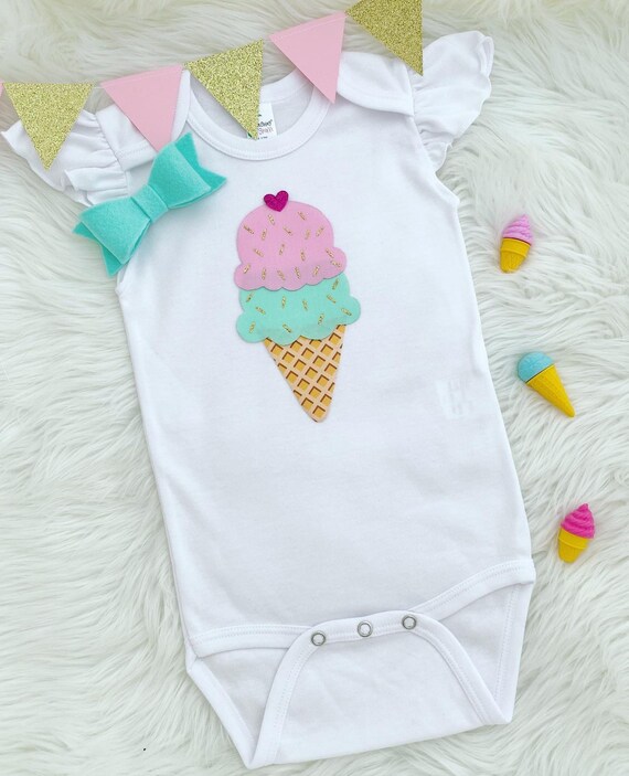 Baby Girl Ice Cream Cone Bodysuit First Birthday Ice Cream Etsy