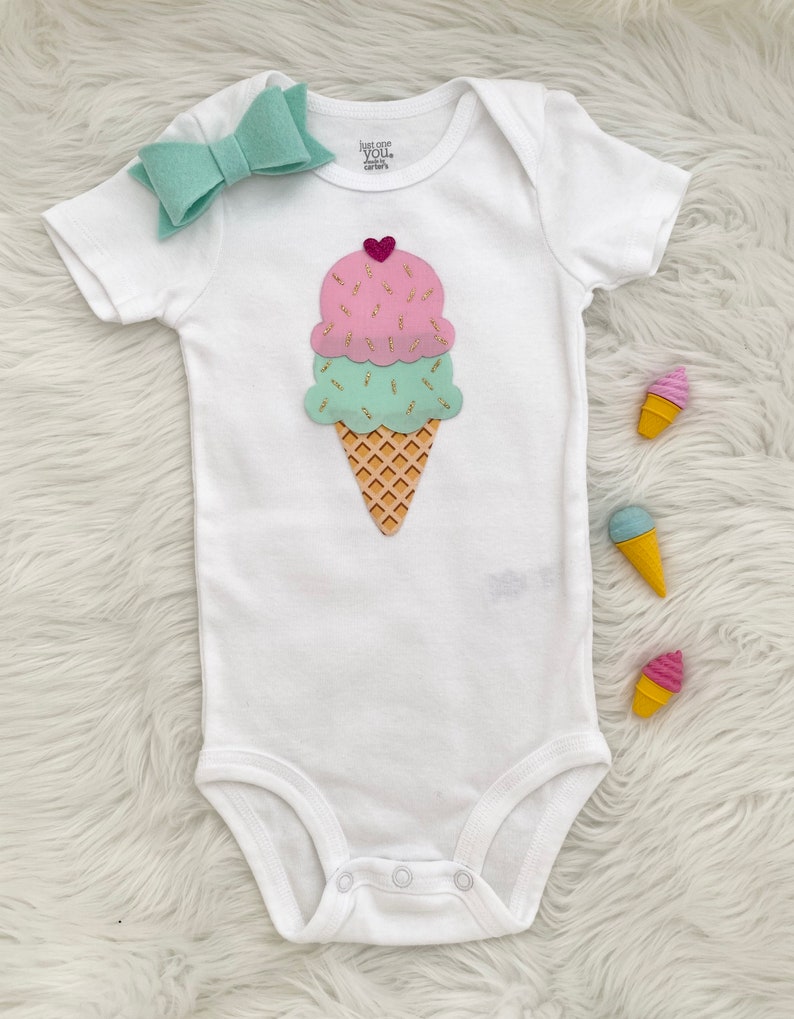 Baby Girl Ice Cream Cone Bodysuit First Birthday Ice Cream Etsy