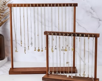 Wooden Necklace Holder Stand: Jewelry Organizer Display Rack (12/18 Hooks)