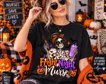 PNG de enfermera de Halloween, diseño de camiseta de enfermera de Halloween, sublimación de enfermera esqueleto, descarga digital de enfermera espeluznante, regalo de Halloween para enfermeras