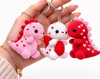 Dinosaur Keychain Crochet Pattern 3 in 1 – Dino Amigurumi Plush PDF Download – Video Tutorial