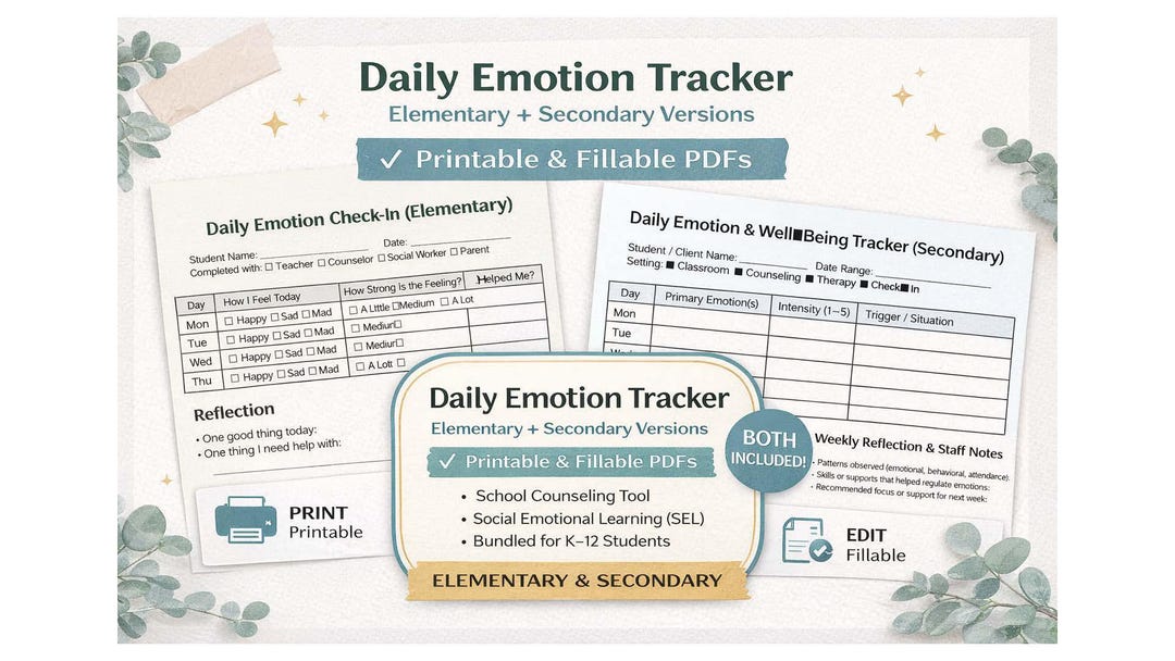 Basic Emotion Tracker Daily Emotion Tracker | SEL Mental Health Check-in (printable PDF) - Etsy