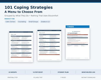 Etsy  101 Coping Strategies, Printable Coping Skills List and Student Plan, Calm Corner SEL PDF