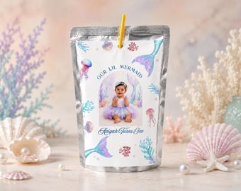 Kleine Meerjungfrau Capri Sun Label Vorlage in Canva bearbeitbar, unter dem Meer Geburtstag Juice Pouch Label, Pastell Party Favor, Instant Download