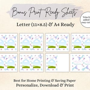 Pu&ograve; includere: Un set digitale di carte traguardo stampabili con illustrazioni a tema sirena in colori pastello. I fogli includono testo per i mesi da uno a dodici, spazi per foto e linee di taglio per formati di carta A4 e 11x8.5 pollici.