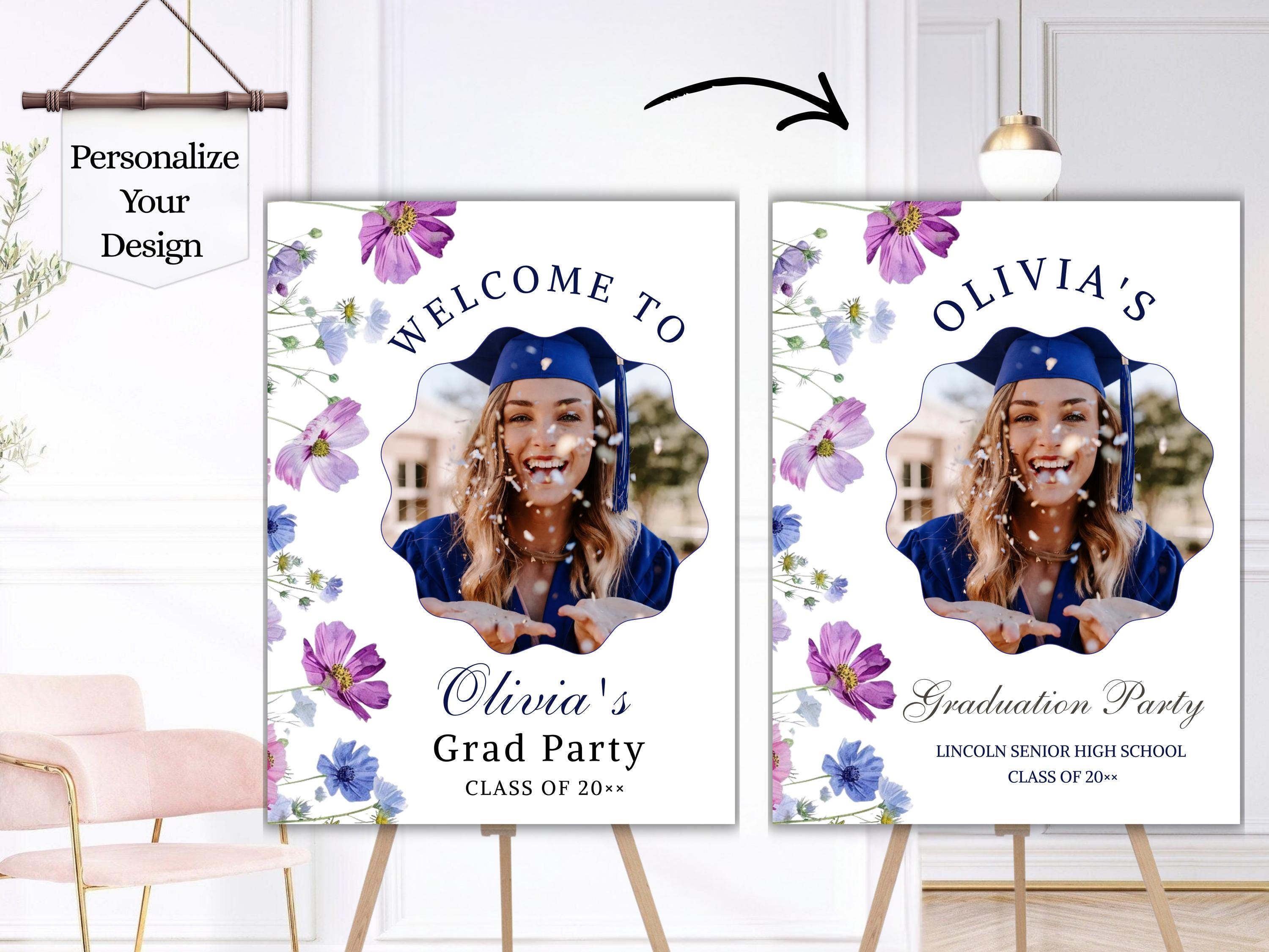 Grad Sign Vertical Editable Graduation Welcome Sign Template, Floral Graduation Party ...