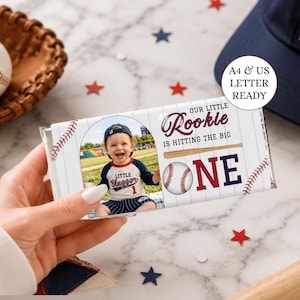 Baseball Rookie Year Chocolate Wrapper Template, Editable Canva Candy Bar Wrapper, 1st Birthday Party Favor, Hershey Nugget Mini Wrapper