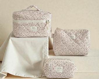 Floral Cosmetic Bag Travel Makeup Pouch Quilted Cotton Beauty Organizer