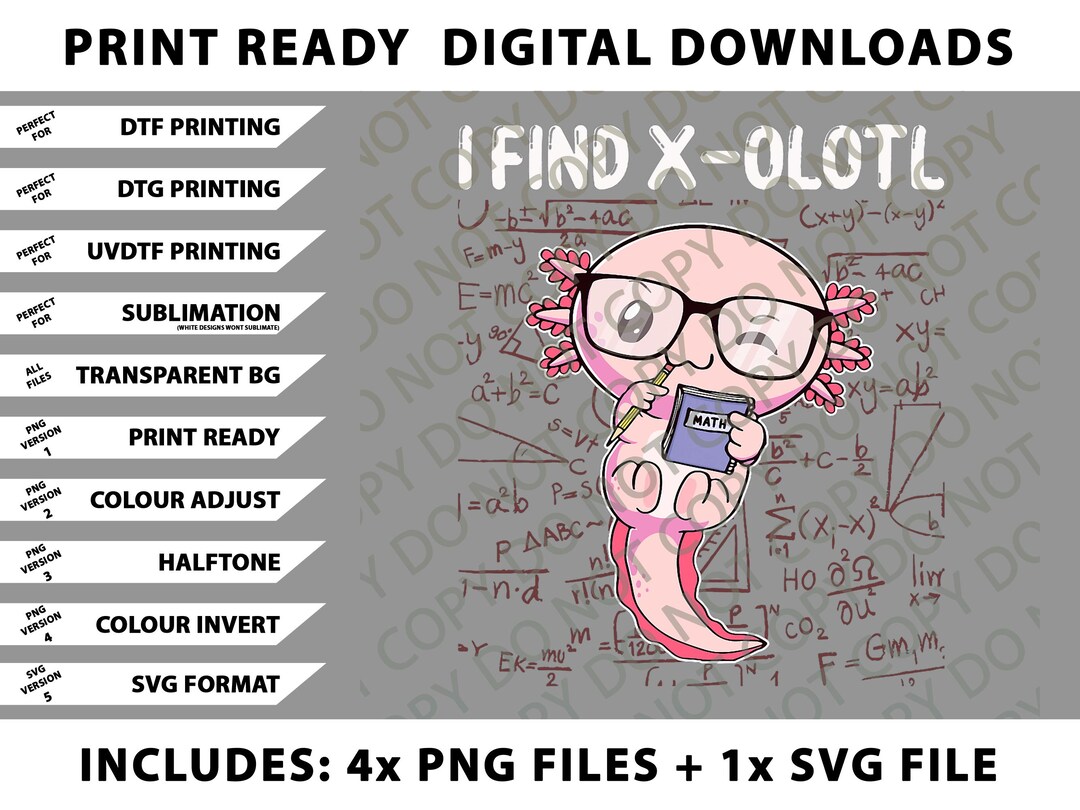 Ocelot Doing Math Funny Math Kawaii Axolotl Mathematics I Find X-olotl Png Bundle ...