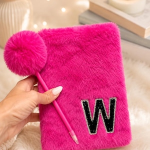 Personalized Sleepover Party Favors, Plush Notebook with Pom Pom Pen for Girls, Custom Slumber Party Gift, Matching Bestie Journal
