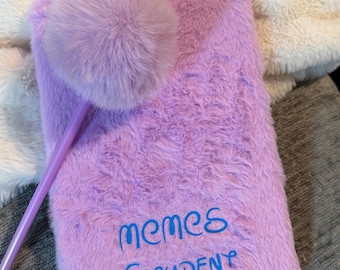 Personalized Fluffy Journal with Pom Pom Pen – Cute Plush Notebook, Pastel Easter Gift for Girls