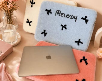 Personalized Laptop Sleeve, Fluffy Tablet Case, Mother’s Day Gift for Her, Cute Graduation Gift, Custom Pink Laptop Cover