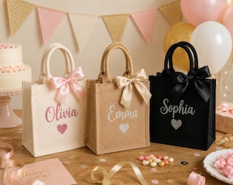 Party Favor Bags for Kids Birthday, Personalized Small Gift Bags, Custom Name Canvas Bags, Goodie Bags, Thank You Bags, Minimalist Tote Bag