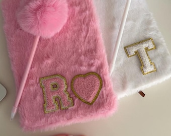 Personalized Fluffy Journal with Pom Pom Pen – Cute Plush Notebook, Pastel Easter Gift for Girls