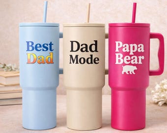 Personalized Dad Tumbler 40oz – Fathers Day Gift for Dad, Best Dad Mug, Papa Bear Cup, Dad Travel Mug, Insulated Coffee Tumbler