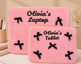 Pink Personalized Laptop Sleeve, Fluffy Tablet Case, Girly iPad Cover, Custom Laptop Case for Her
